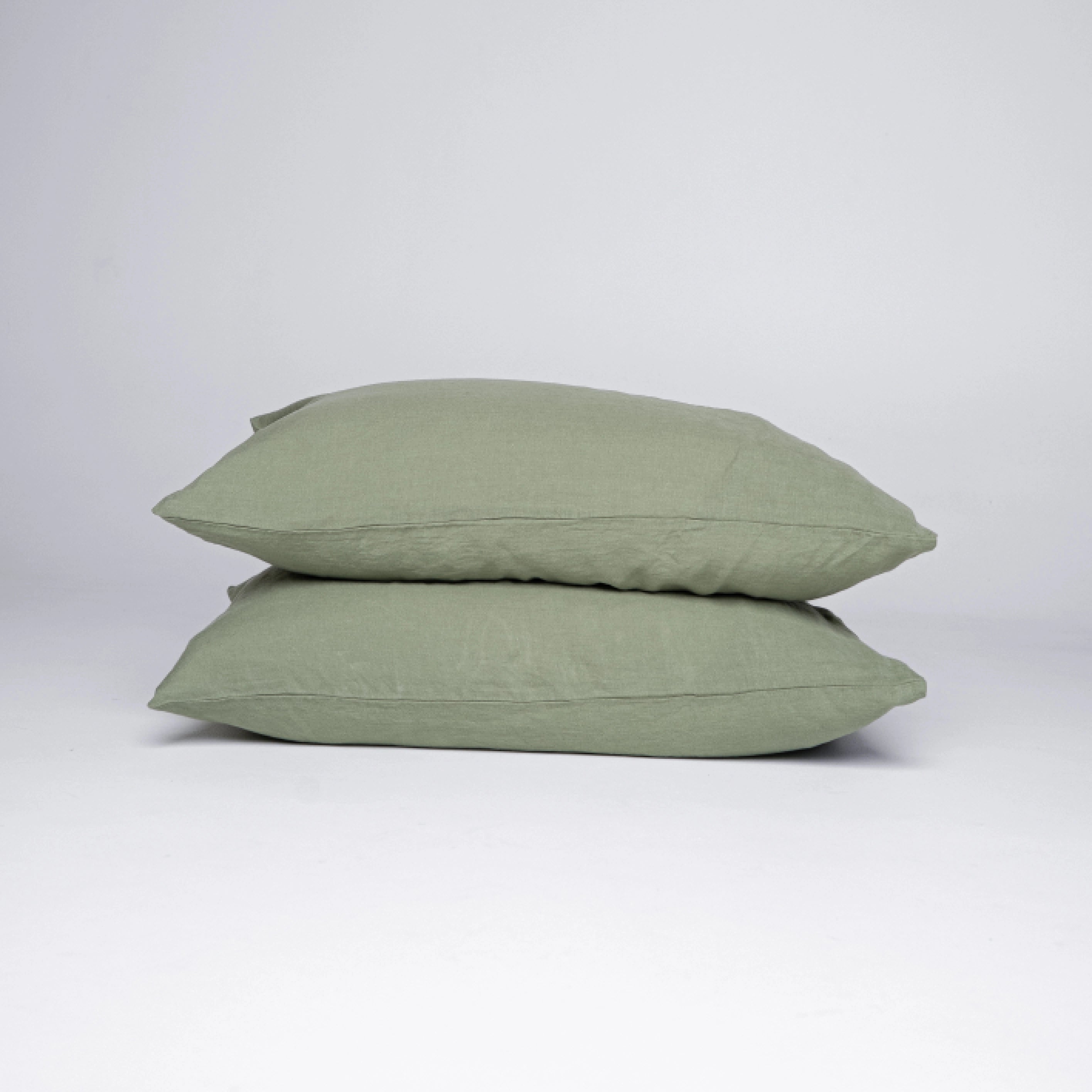 Stonewashed Linen Pillowcase Set – Sage Green | 100% Natural