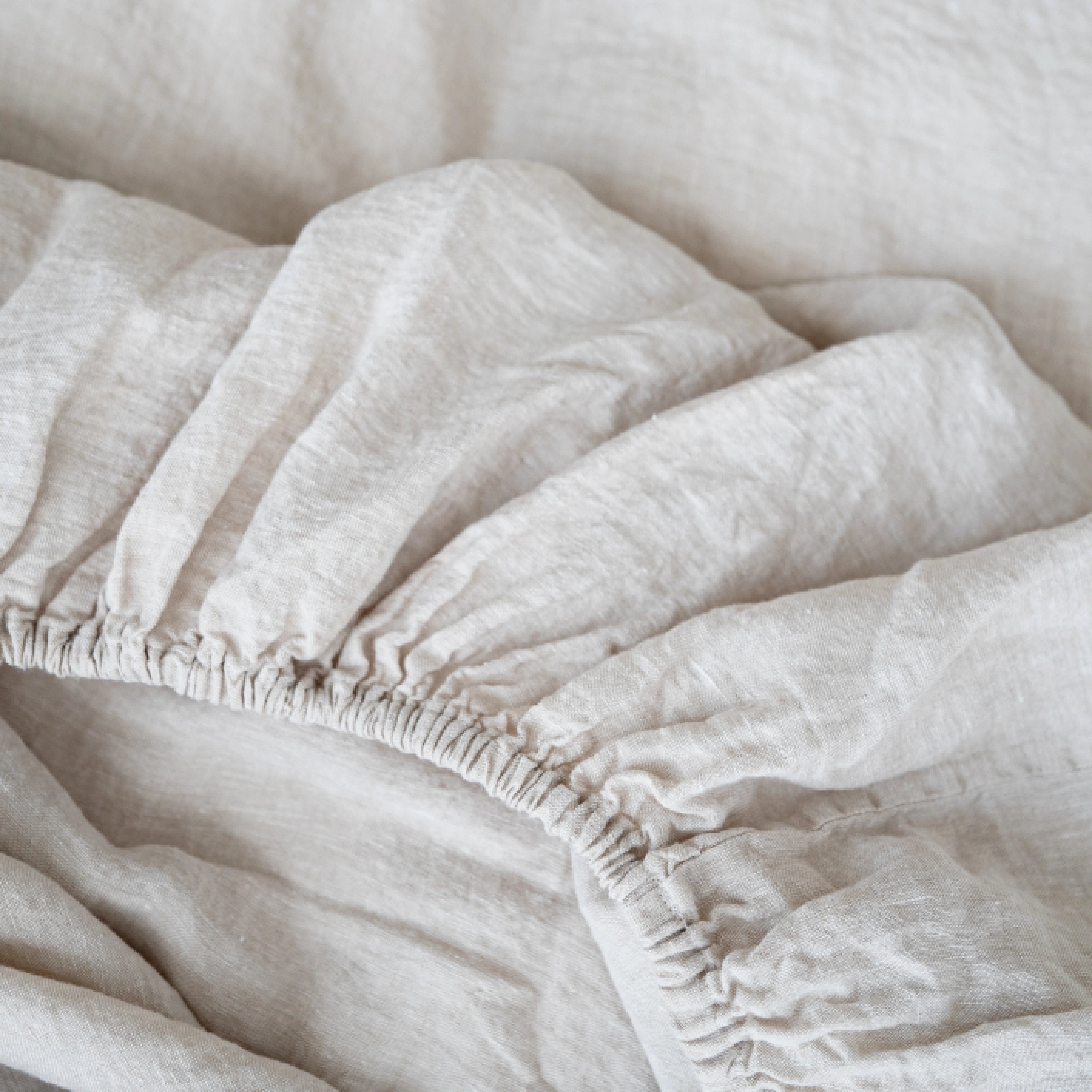 Stonewashed Linen Fitted Sheet – Beige | 100% Natural