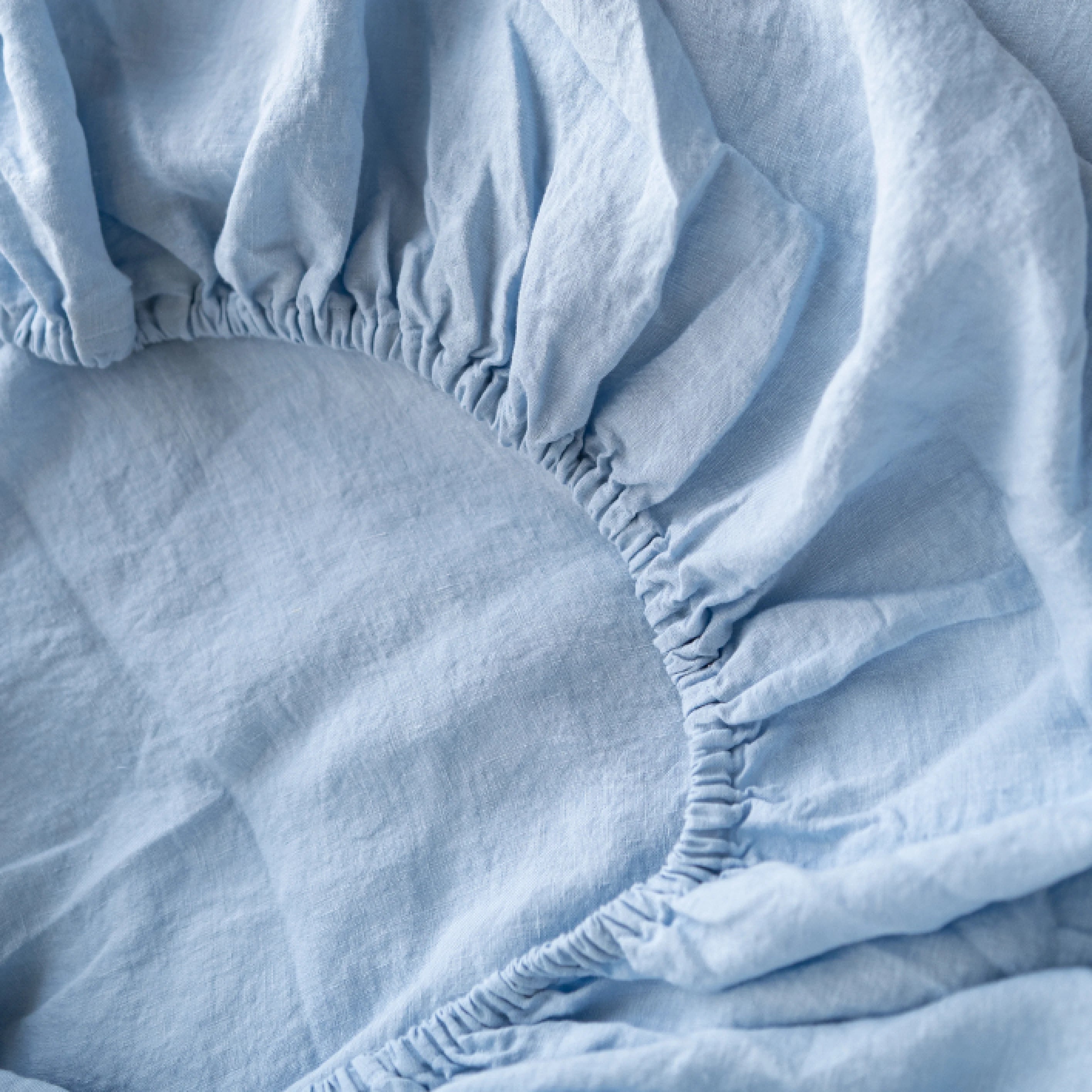 Stonewashed Linen Fitted Sheet – Powder Blue | 100% Natural