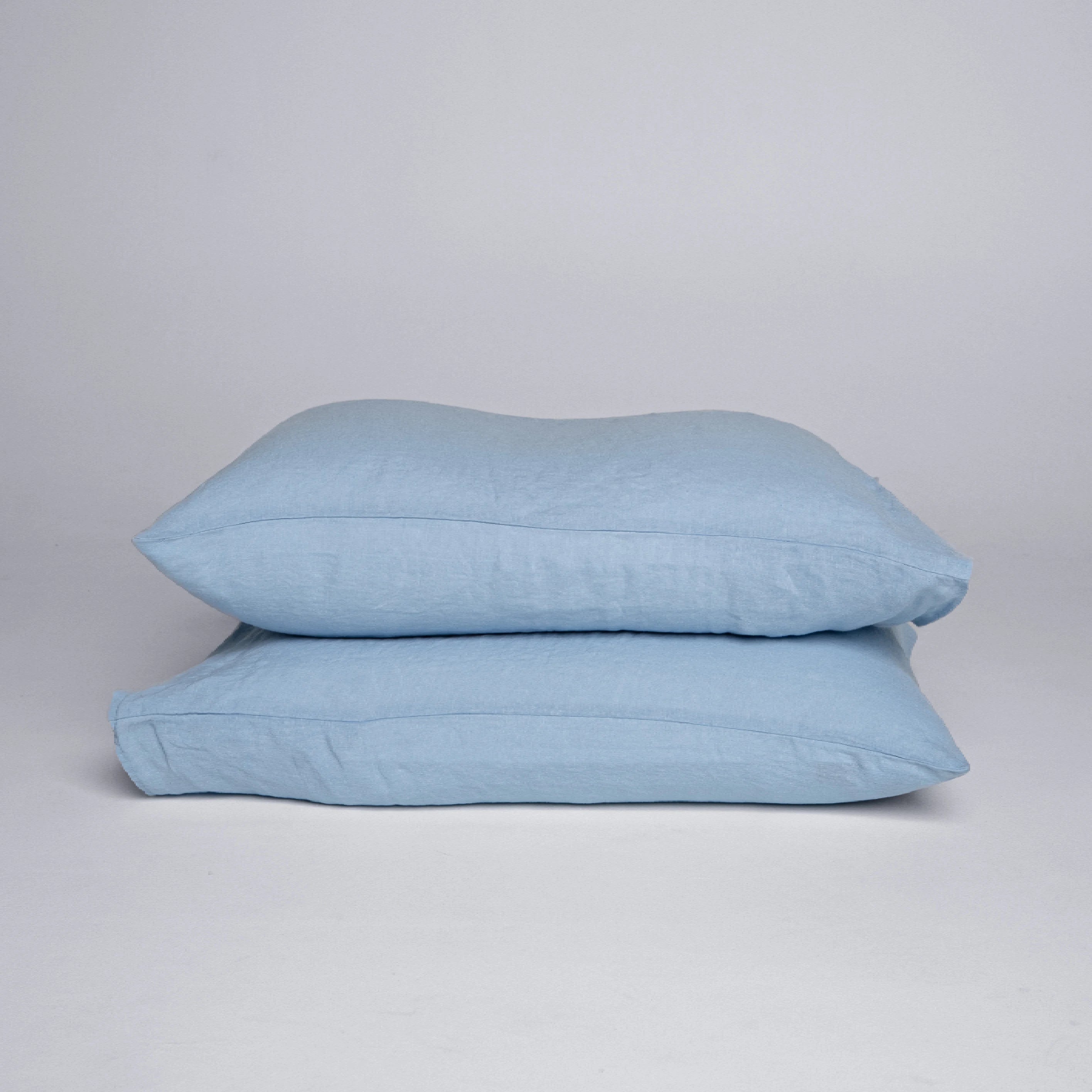 Stonewashed Linen Pillowcase Set – Powder Blue | 100% Natural