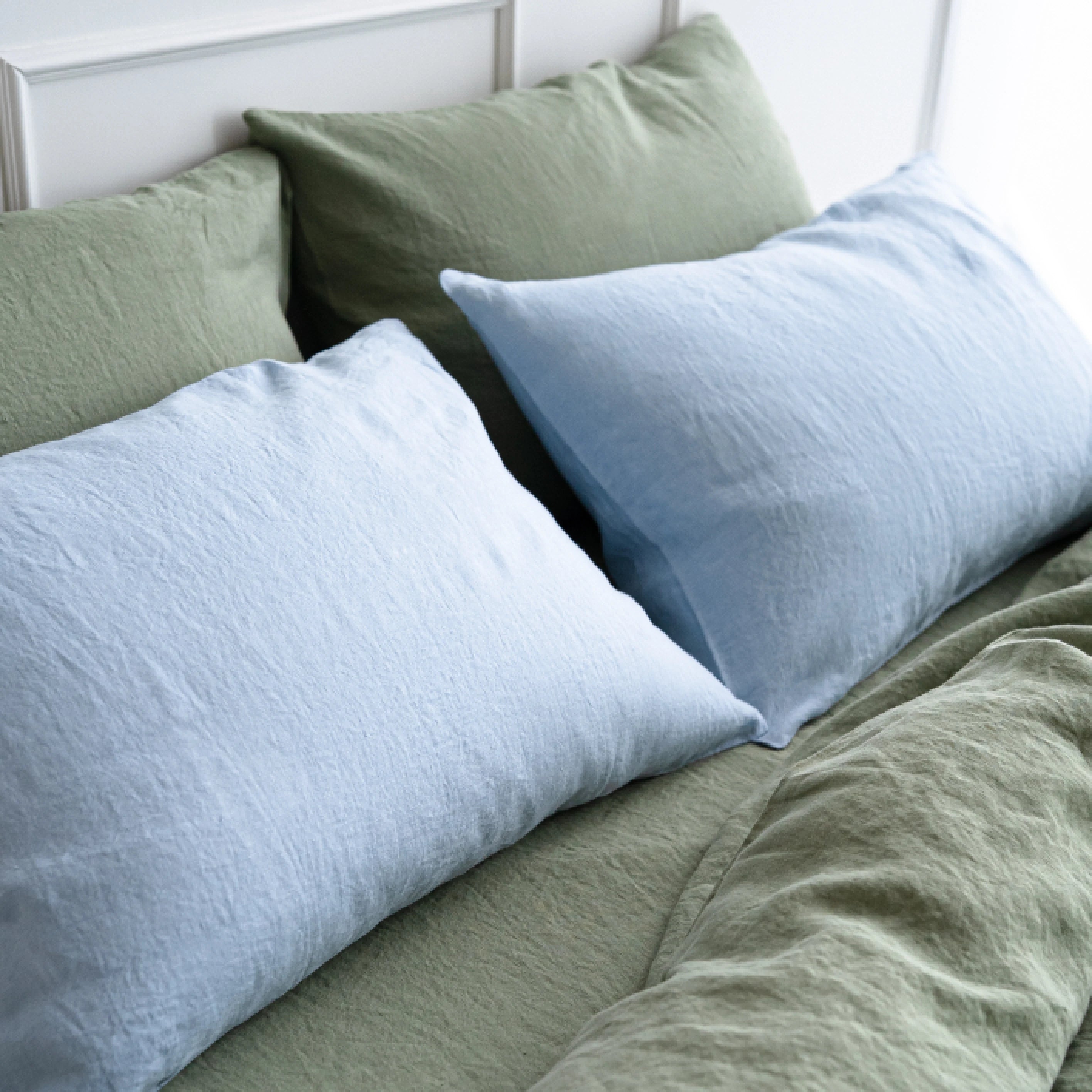Stonewashed Linen Pillowcase Set – Powder Blue | 100% Natural